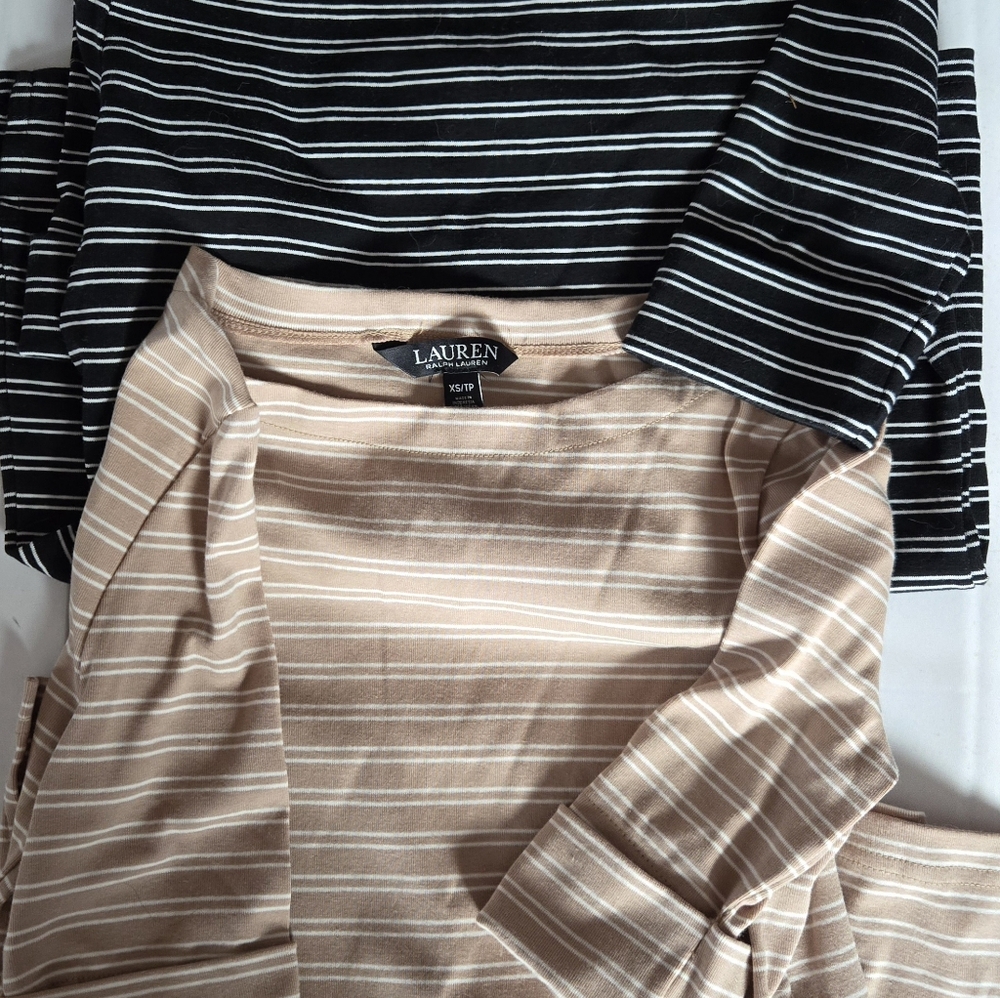 Set of 2 Lauren Ralph Lauren Striped 3/4  Sleeve Shirts